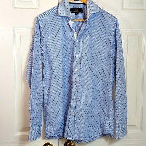 Versace V 1969 Blue Modern Fit Button Shirt Sz M - Picture 1 of 8